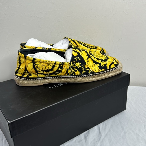 VERSACE EXCELLENT MEN’S BAROQUE GOLD BLACK ESPADRILLES SIZE 12 / 45 - Picture 10 of 11